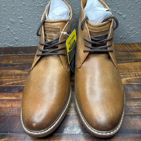Skechers Bregman Calsen Street Dress Ankle Boots Mens Size 8 Cognac Leather NWT - Picture 3 of 6